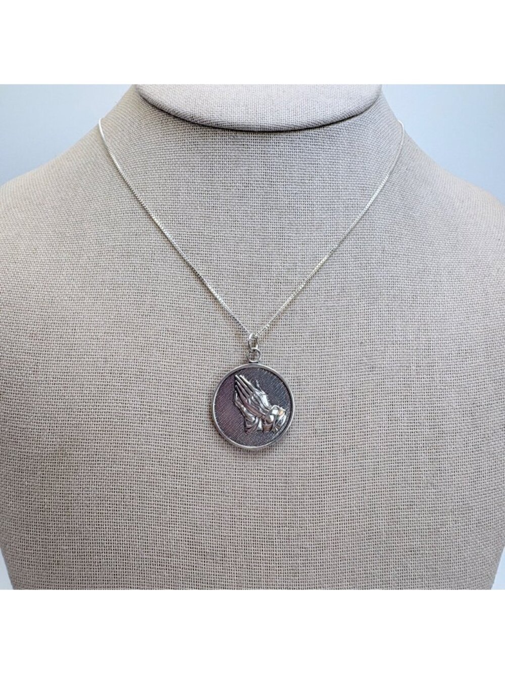 Prayer Circle Pendant Necklace Solid Sterling Silver 925 Size 18" Length
